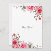 Elegante Moderne rosa Aquarellfarben Rose Blumenze Einladung (Rückseite)