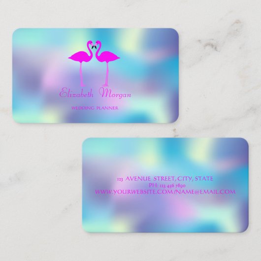 Elegante moderne rosa Flamingos in Liebe holograph Visitenkarte (Vorne/Hinten)