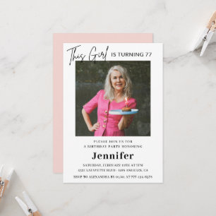 Elegante moderne rosa Foto 77. Geburtstag Einladung
