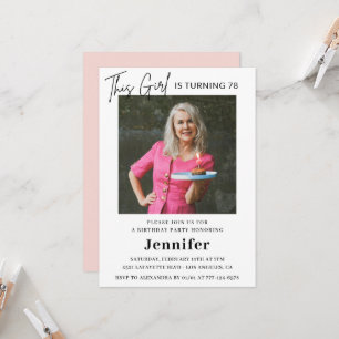 Elegante moderne rosa Foto 78. Geburtstag Einladung