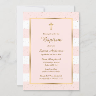 Elegante moderne rosa Gold Cross Starry Taufe Einladung