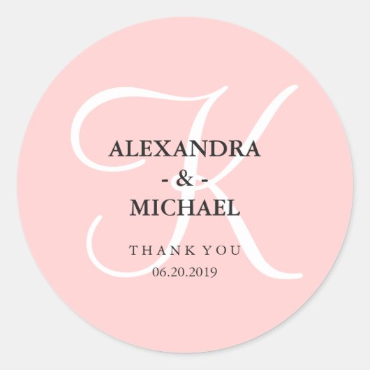 Elegante moderne rosa Monogram und vielen Dank Runder Aufkleber (Vorderseite)