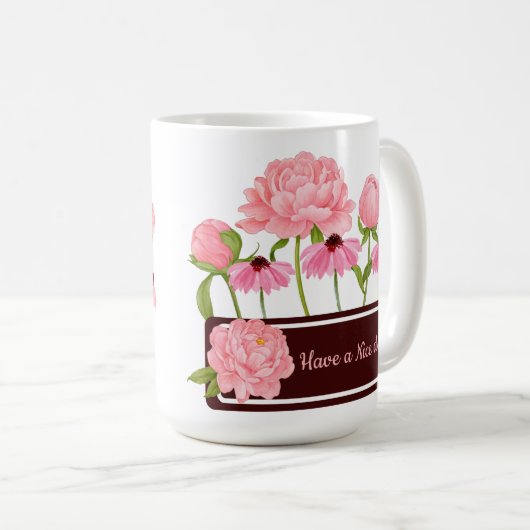 Elegante Moderne rosa Peony Kaffeetasse (VorderseiteRechts)