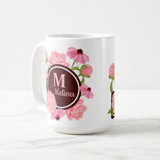 Elegante Moderne rosa Peony Kaffeetasse (Vorderseite Links)