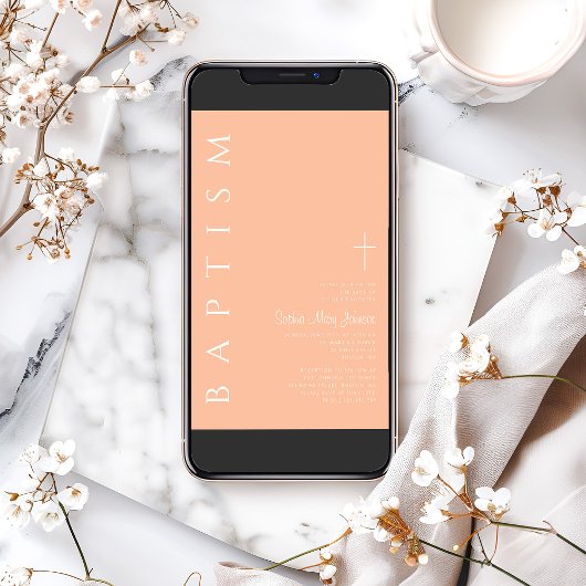 Elegante moderne rosa religiöse Cross-Girl-Taufe Einladung