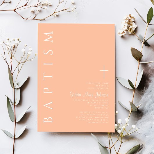 Elegante moderne rosa religiöse Cross-Girl-Taufe Einladung