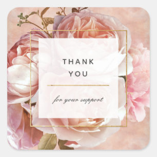 Elegante Moderne Rosa Rose & Peony Vielen Dank Quadratischer Aufkleber