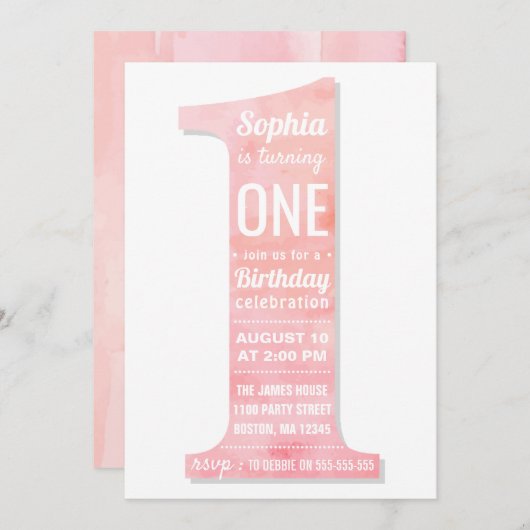 Elegante Moderne rosa Wasserfarbenwelt Girl del Ma Einladung (Vorne/Hinten)