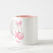 Elegante, moderne rosafarbene Kirschen mit rosafar Zweifarbige Tasse (Vorderseite Links)