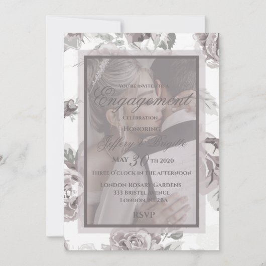 Elegante moderne, rosafarbene Rosenblüte Verlobung Ankündigung (Vorderseite)