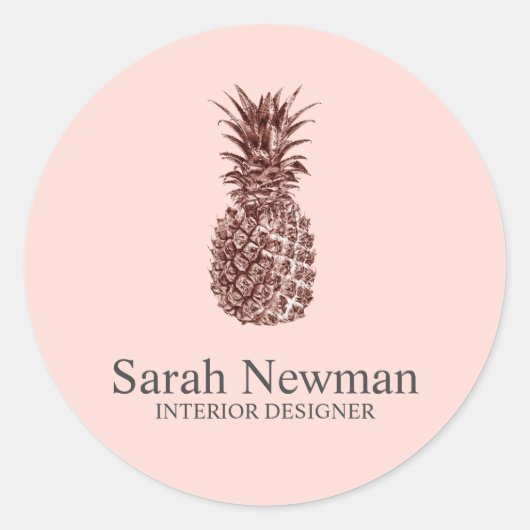Elegante moderne Rose Ananas Rosa Runder Aufkleber (Vorderseite)