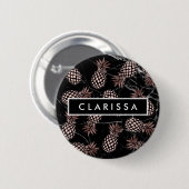 elegante, moderne Rose aus schwarzem Marmor Button (Vorne & Hinten)