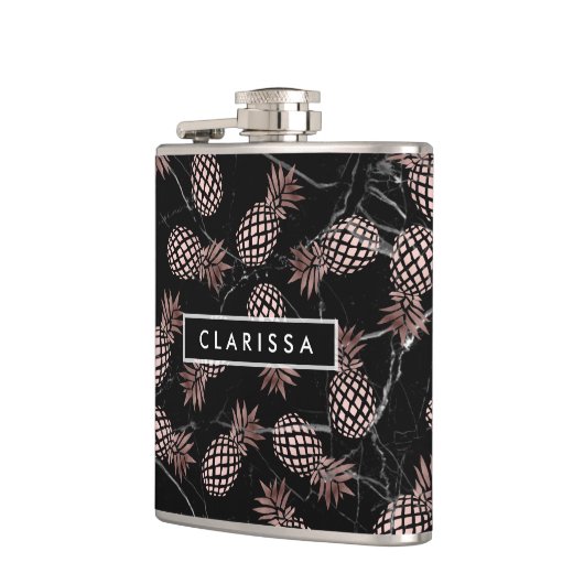 elegante, moderne Rose aus schwarzem Marmor Flachmann (Links)