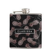 elegante, moderne Rose aus schwarzem Marmor Flachmann (Vorderseite)