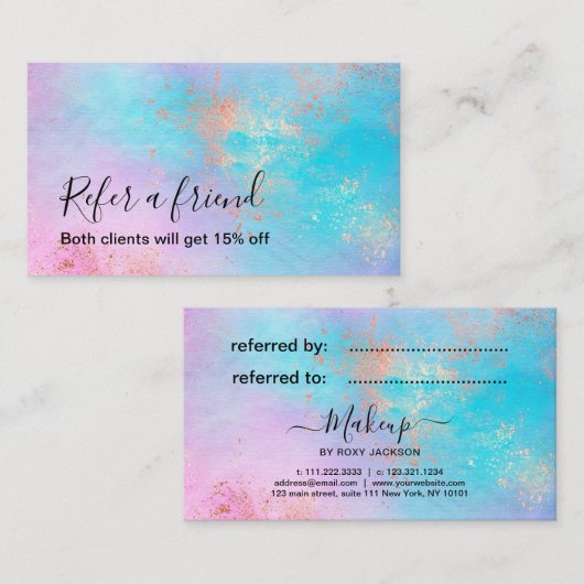 Elegante, moderne Rose Gold Aquarell-Künstler Empfehlungskarte (Vorne/Hinten)