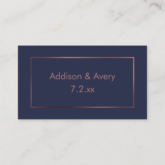 Elegante moderne Rose Gold auf Marine Danke einfüg Begleitkarte (Rückseite)