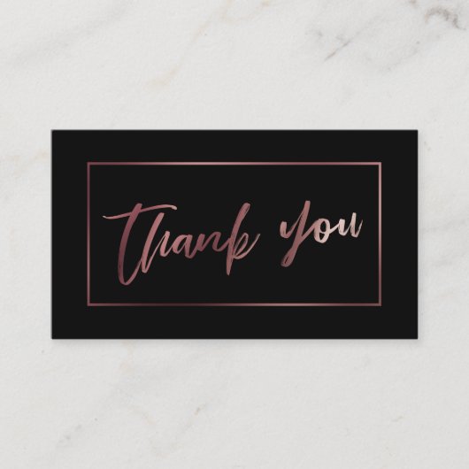 Elegante moderne Rose Gold auf Schwarz Danke Beila Begleitkarte (Vorderseite)