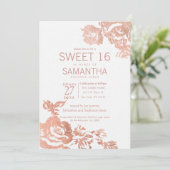 Elegante Moderne Rose Gold Blumensüß 16 Einladung (Stehend Vorderseite)