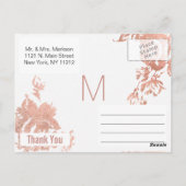Elegante Moderne Rose Gold Floral Vielen Dank Post Postkarte (Rückseite)