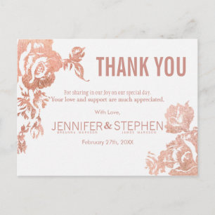 Elegante Moderne Rose Gold Floral Vielen Dank Post Postkarte