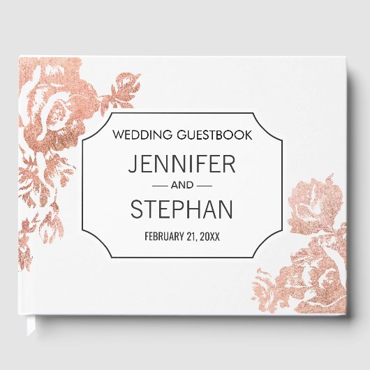 Elegante Moderne Rose Gold Floral Wedding Gästebuc Gästebuch (Vorderseite)