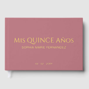 Elegante Moderne Rose Gold Foto Quinceañera Gästebuch