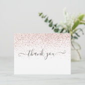 Elegante Moderne Rose Gold Glitzer Script Dankeskarte (Stehend Vorderseite)