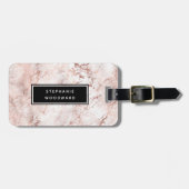 Elegante Moderne Rose Gold Marble Personalisiert Gepäckanhänger (Vorderseite horizontal)