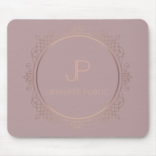 Elegante, moderne Rose Gold Monogram Vorlage Mousepad (Vorne)