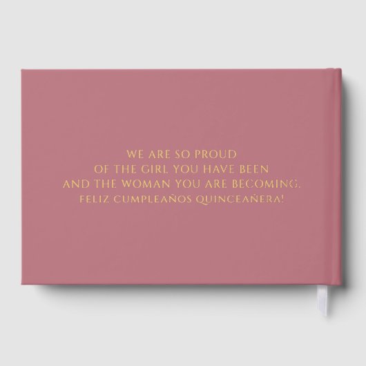 Elegante Moderne Rose Gold Quinceñera Gästebuch (Rückseite)