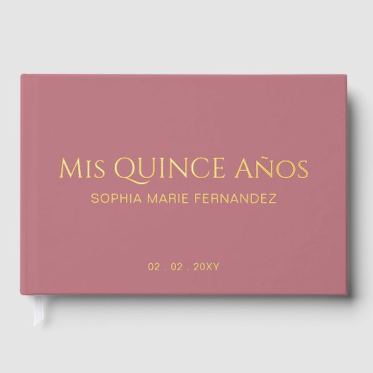 Elegante Moderne Rose Gold Quinceñera Gästebuch (Vorderseite)