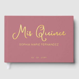 Elegante Moderne Rose Gold Quinceñera Gästebuch