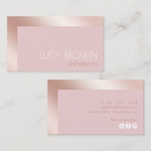 Elegante moderne Rose Gold & Rosa Ästhetiker Visitenkarte (Vorne/Hinten)