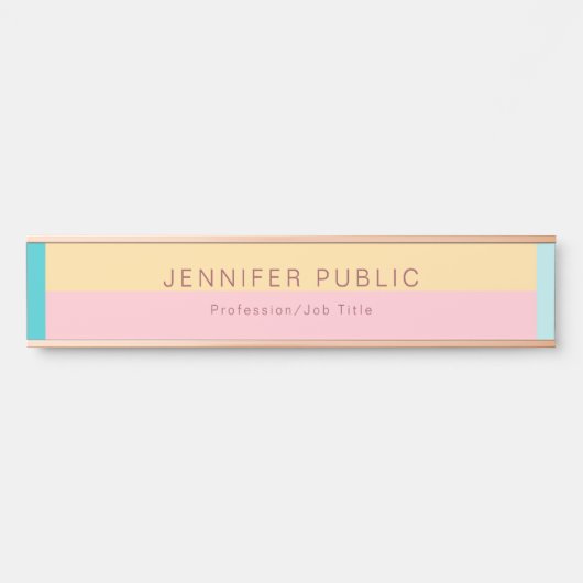 Elegante moderne Rose Gold rosa Gelbe Blaue Vorlag Türschild (Vorderseite )