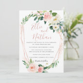 Elegante Moderne Rose Hochzeit des Goldenen Blumen Einladung (Stehend Vorderseite)