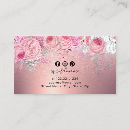 Elegante, moderne Rose mit Blumenmotiven, goldene Visitenkarte (Rückseite)