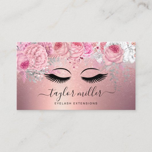 Elegante, moderne Rose mit Blumenmotiven, goldene  Visitenkarte (Vorderseite)