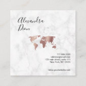 Elegante, moderne Rose mit weißem Marmor-Weltkarte Quadratische Visitenkarte (Rückseite)