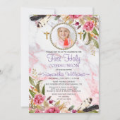 Elegante Moderne Rose Rosa Foto Erste Kommune Einladung (Vorderseite)