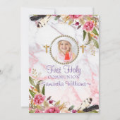 Elegante Moderne Rose Rosa Foto Erste Kommune Einladung (Rückseite)