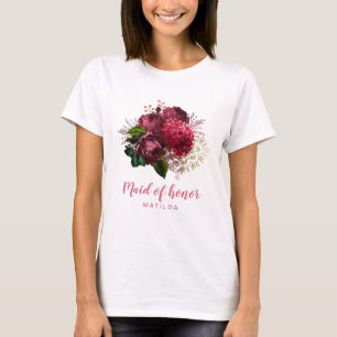 Elegante moderne roségoldene Blumenbrautjungfer T-Shirt