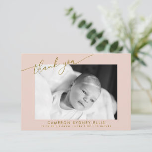 Elegante moderne roségoldene Schrift Baby-Foto-Geb Dankeskarte