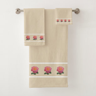 Elegante, moderne Rosenblüten auf hellbeigem Hinte Badhandtuch Set