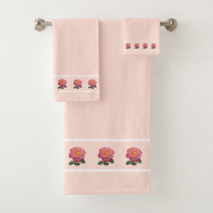 Elegante, moderne Rosenblüten auf Hellrosa Badhandtuch Set