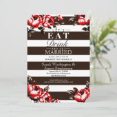 Elegante moderne rote Blumen- u. schwarze u. weiße Einladung (Stehend Vorderseite)