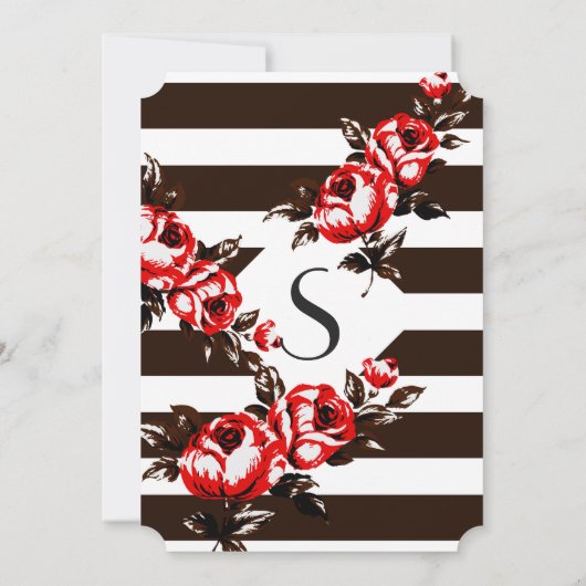 Elegante moderne rote Blumen- u. schwarze u. weiße Einladung (Rückseite)