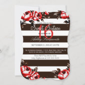 Elegante, moderne rote Flora und schwarze und weiß Einladung (Vorderseite)