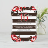 Elegante, moderne rote Flora und schwarze und weiß Einladung (Stehend Vorderseite)