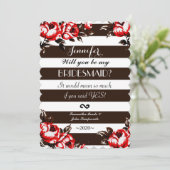 Elegante, moderne rote Flora und schwarze und weiß Einladung (Stehend Vorderseite)