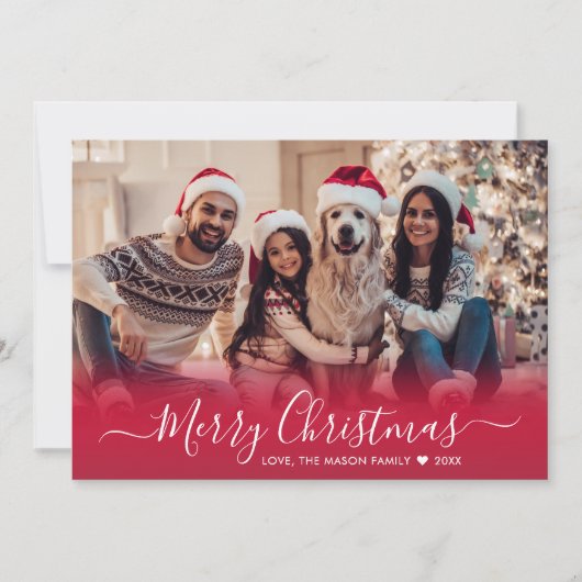 Elegante Moderne Rote Schrift 2 Foto Weihnachten (Vorderseite)